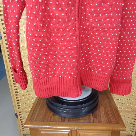 Talbots Red Full Zip Cardigan Sweater Nordic Fair Isle Cardinals Cotton - Picture 6 of 12